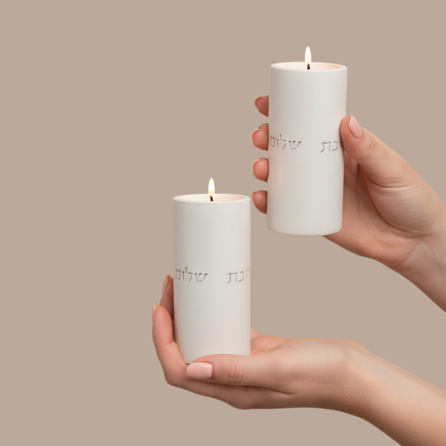 Set of Candle Holders for Shabbat with a designed concrete tray - Stone Glow Series