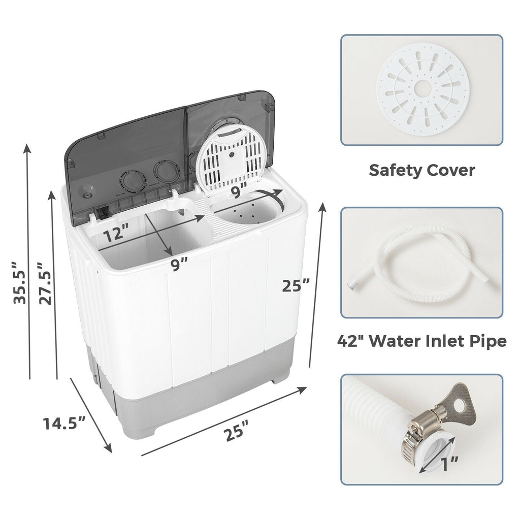 2-in-1 Portable 22lbs Capacity Washing Machine with Timer Control