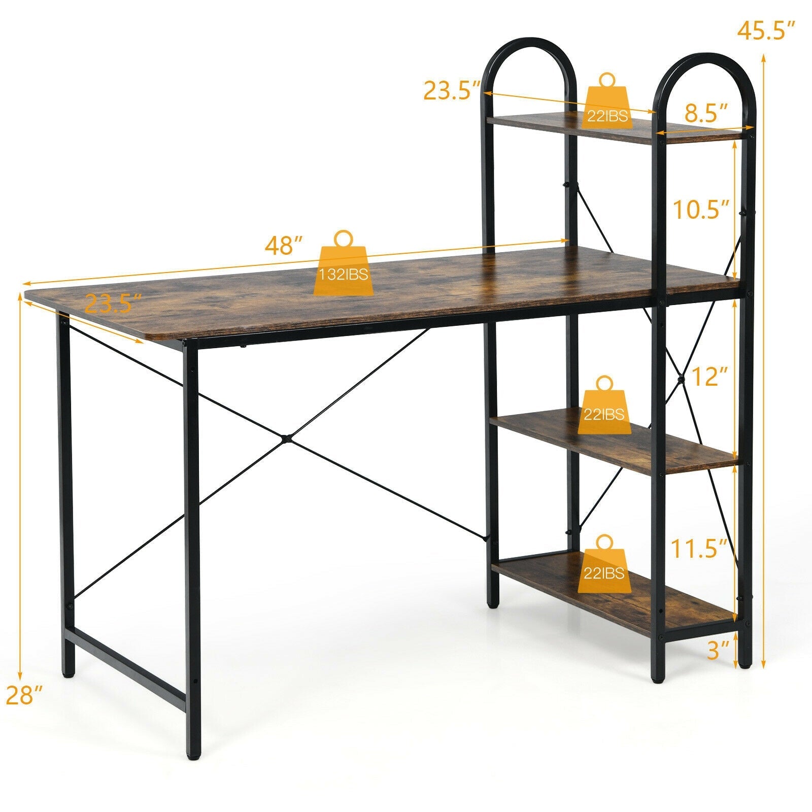 48-Inch Reversible Computer Desk with Storage Shelf
