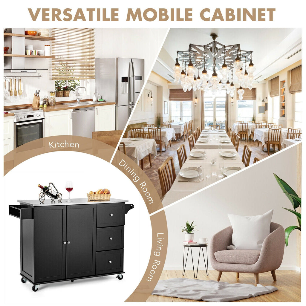 Kitchen Island 2-Door Storage Cabinet with Drawers and Stainless Steel Top
