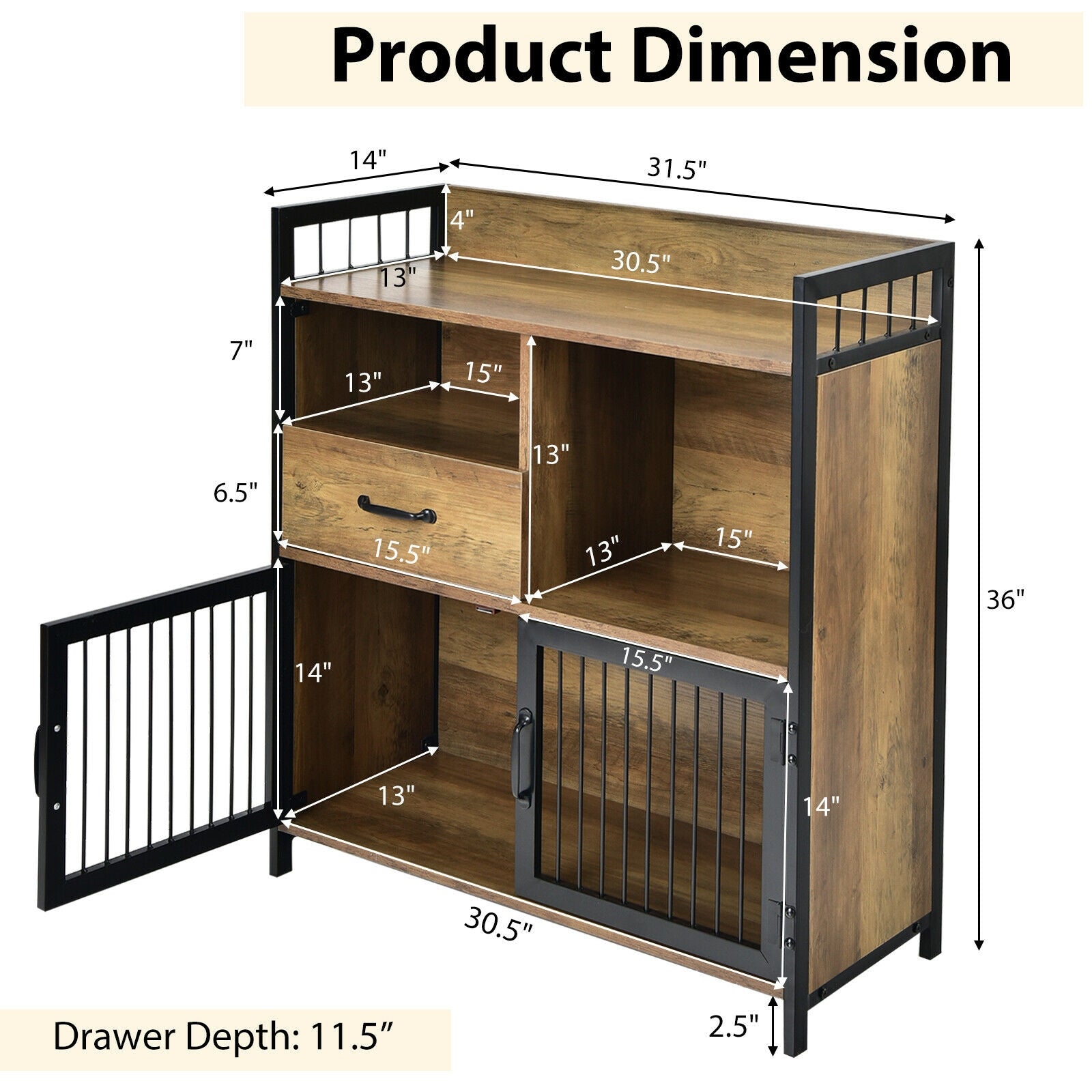 Buffet Cabinet with Drawer and Wood Storage Shelf for Kitchen-Rustic Brown