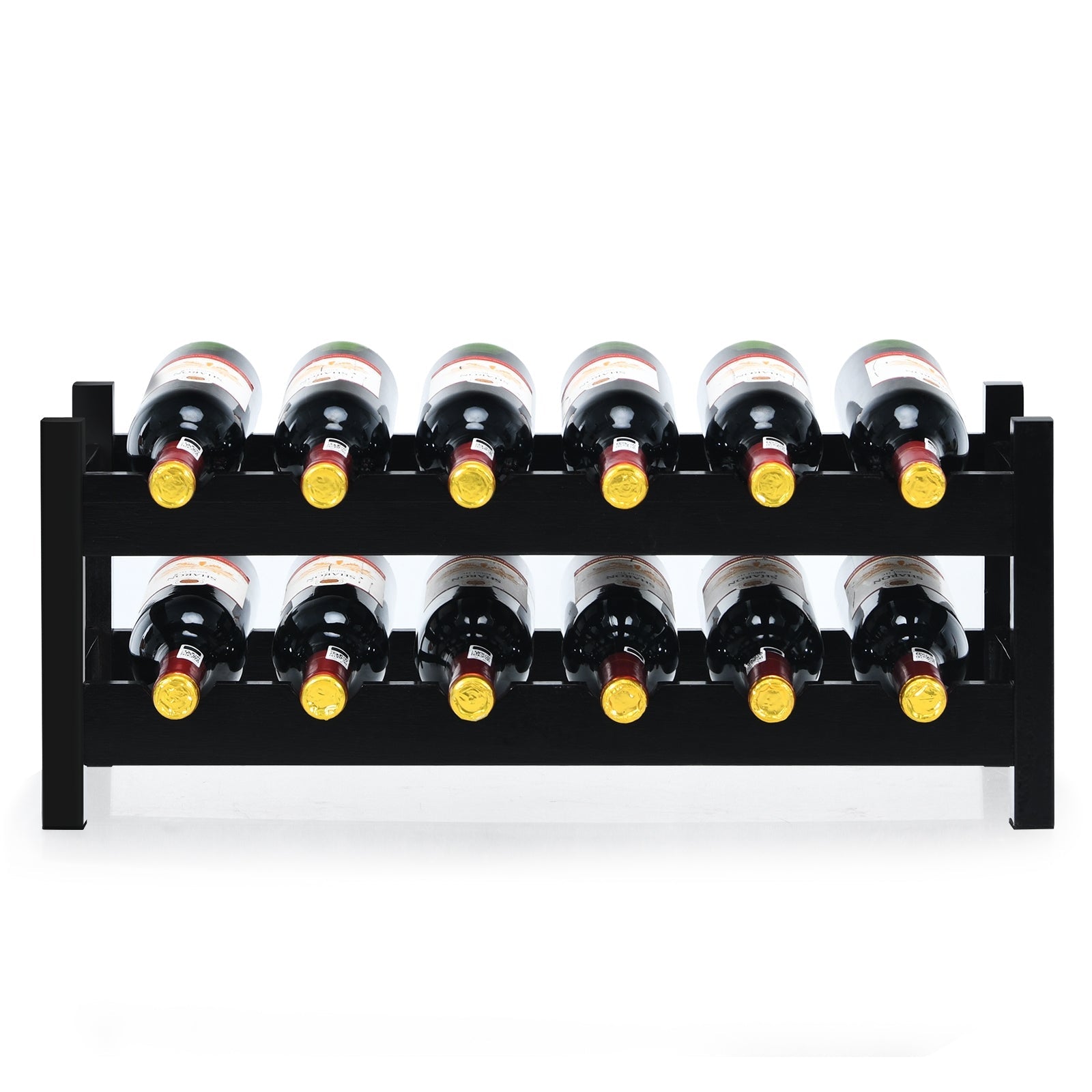 2-Tier 12 Bottles Bamboo Storage Shelf Wine Rack