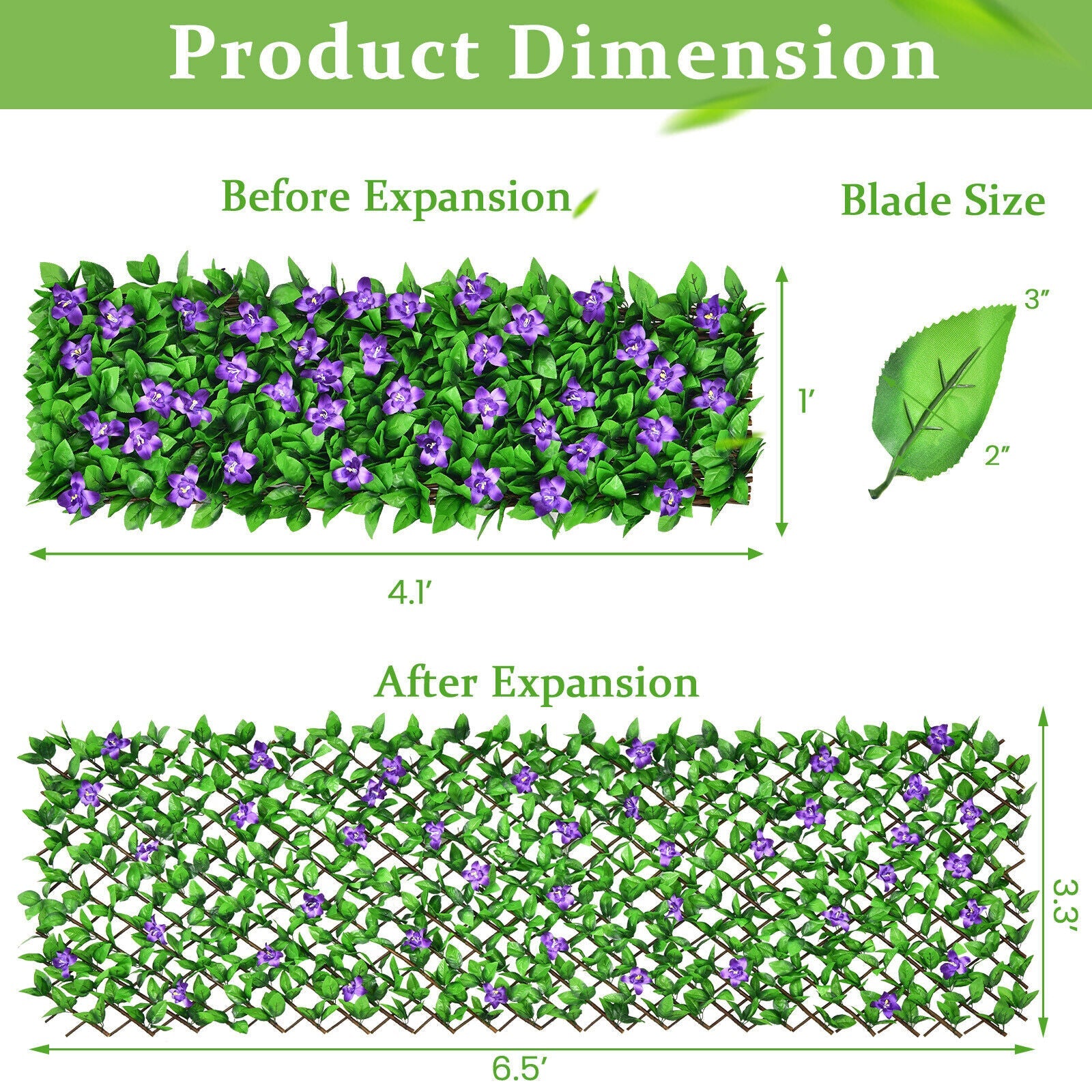 4 Pieces Expandable Faux Ivy Privacy Screen Fence Panel Pack with Flower