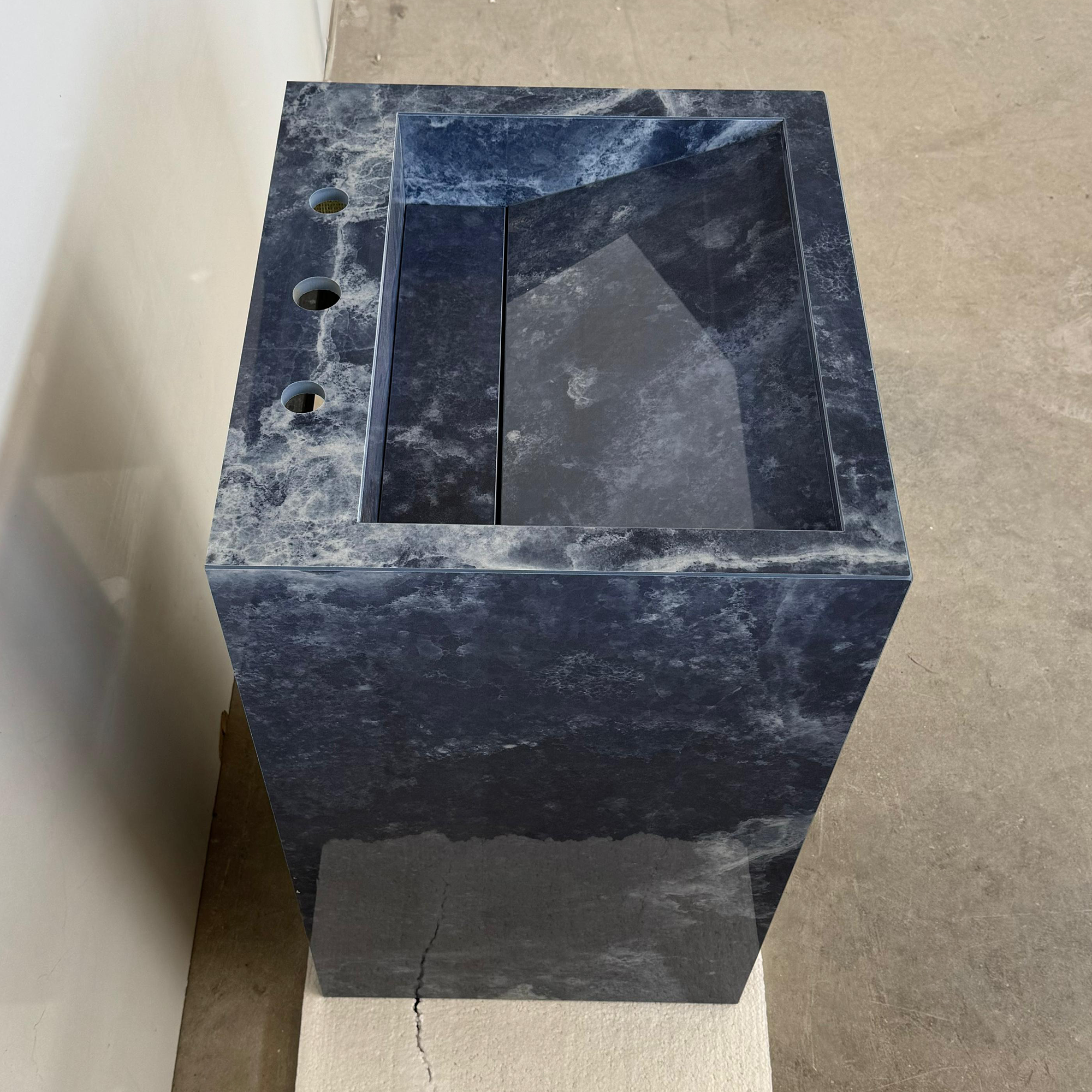 Ocean Blue Handcrafted Porcelain Pedestal Sink Marble Look Freestanding Bathroom