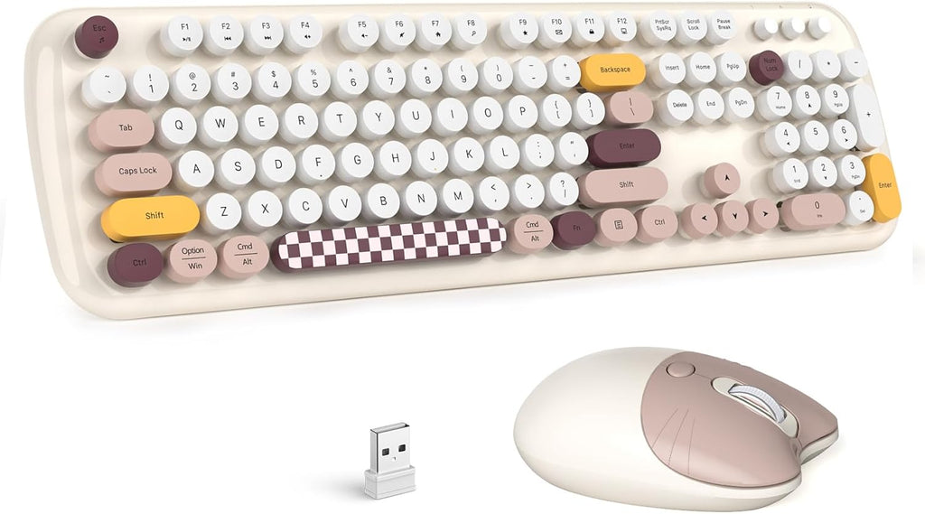 Wireless Keyboard & Mouse Combo - Silent Click, Colorful 104 Keys