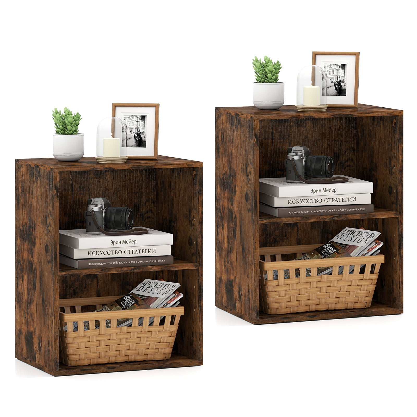 2-Cube Bookcase Set of 2 Floor Standing Open Bookshelf w/ 5-Position Adjustable Shelf