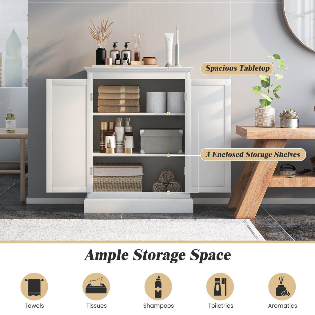 2-Door Freestanding Bathroom Cabinet with Adjustable Shelves-White