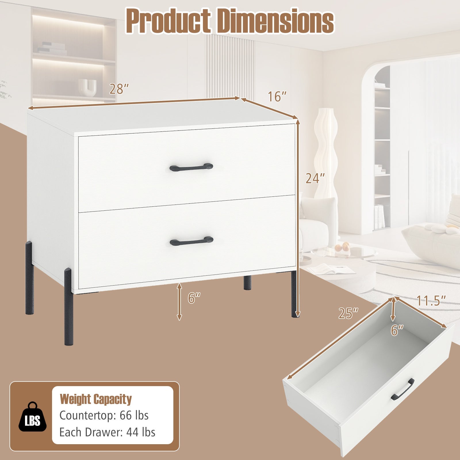 2-Drawer Dresser Modern Wooden Nightstand Set of 2-White