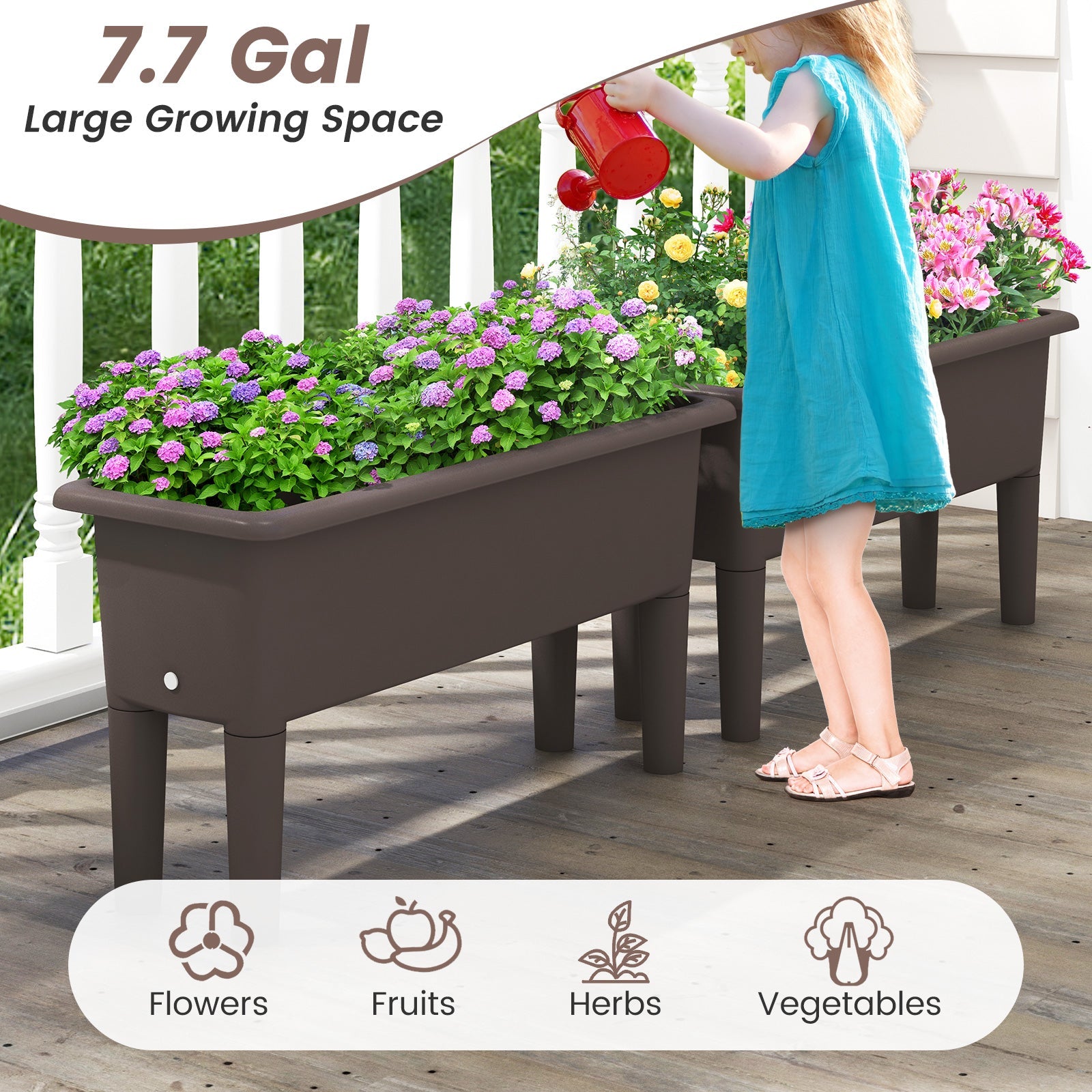 2 PCS Raised Garden Beds Self-Watering Planter Box with Detachable Legs and Drainage Hole