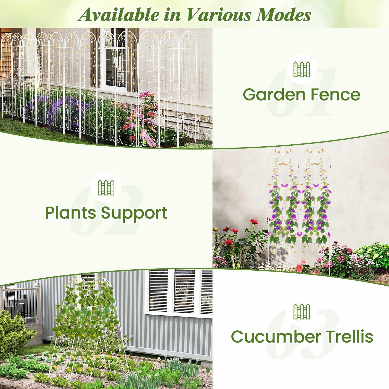 2 Pack 86.5 x 20 Inches Metal Garden Trellis for Climbing Plants