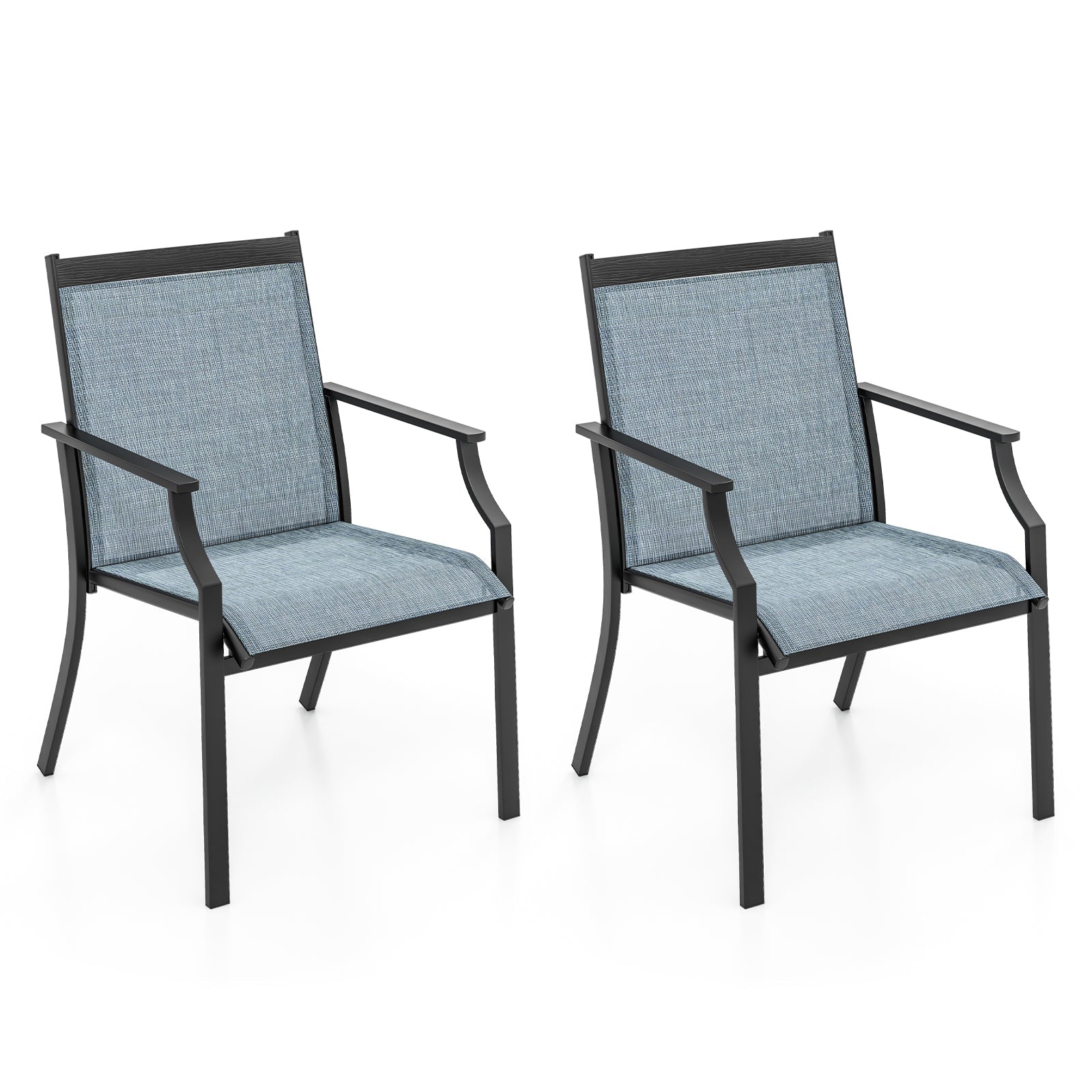2 Piece Patio Dining Chairs Large Outdoor Chairs with Breathable Seat and Metal Frame
