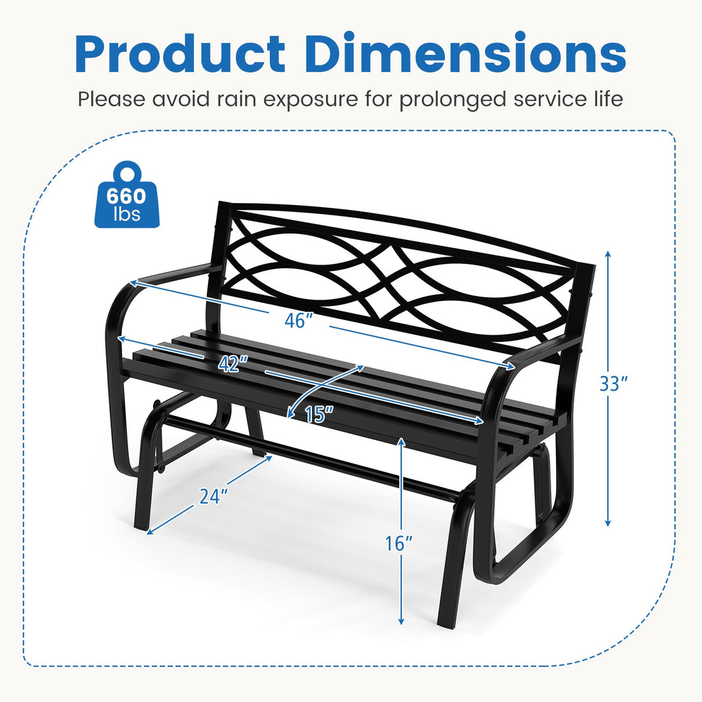 2-Person Outdoor Glider Bench with Metal Frame-Black