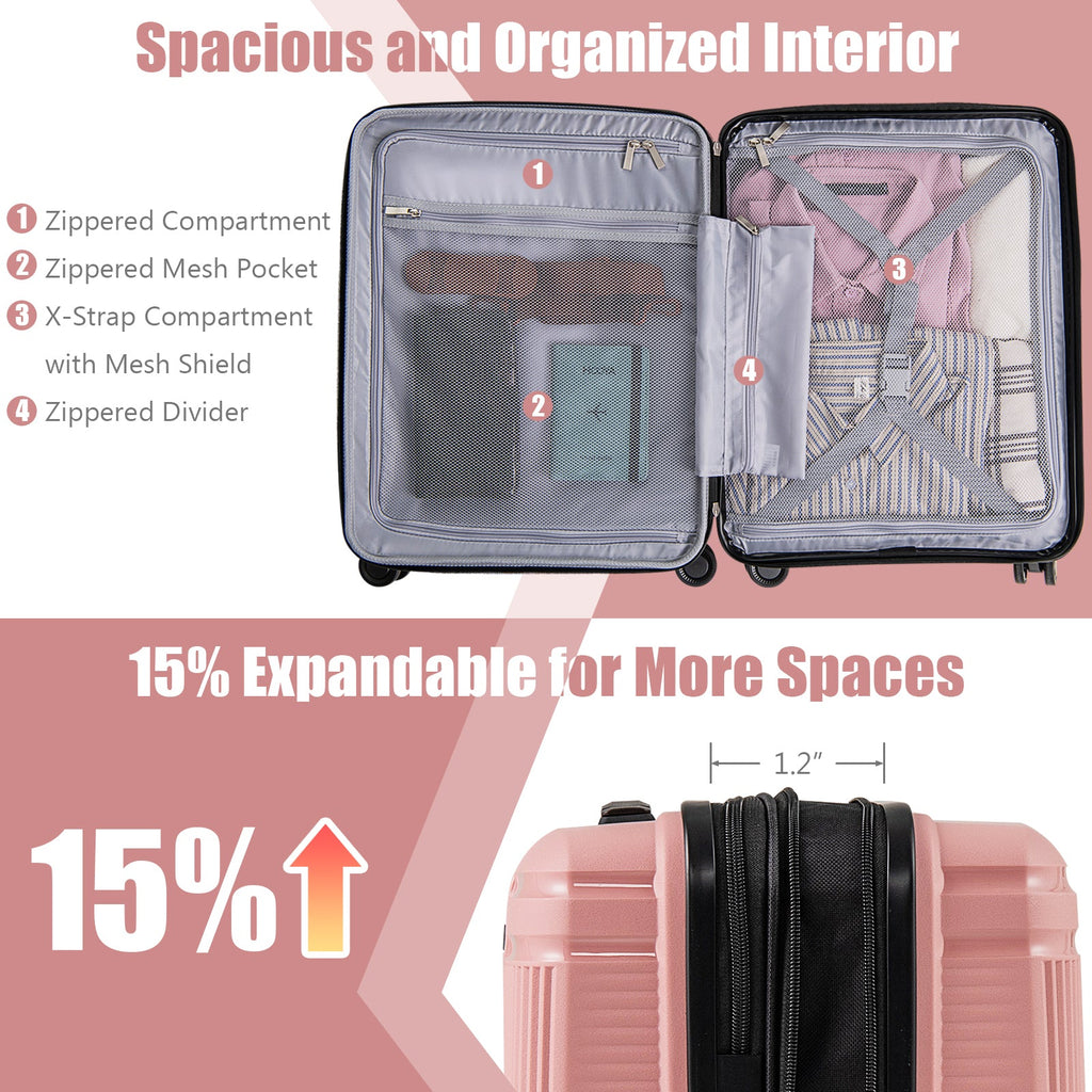 2-Piece Luggage Set 20 Inch Carry-on Suitcase and 14 Inch Cosmetic Case