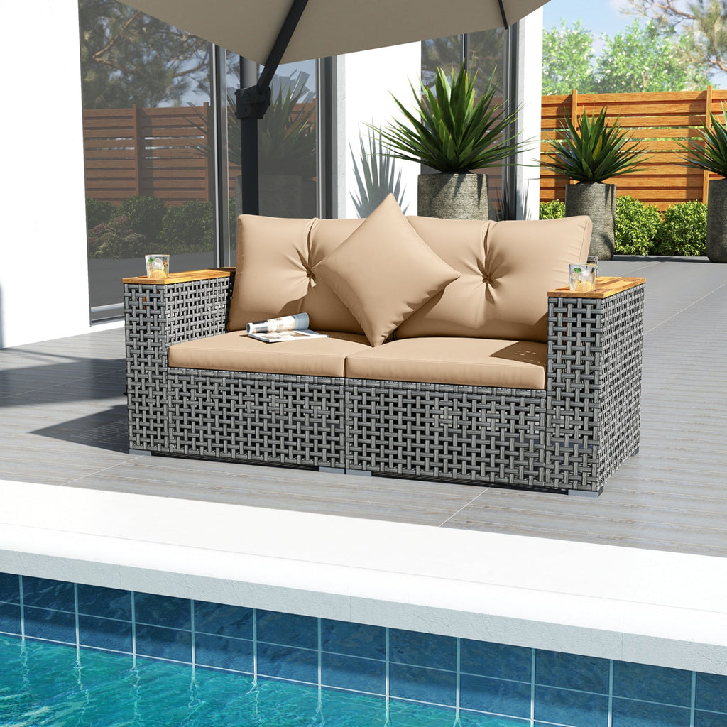 2-Piece Patio Corner Sofa Set with Thick Cushions