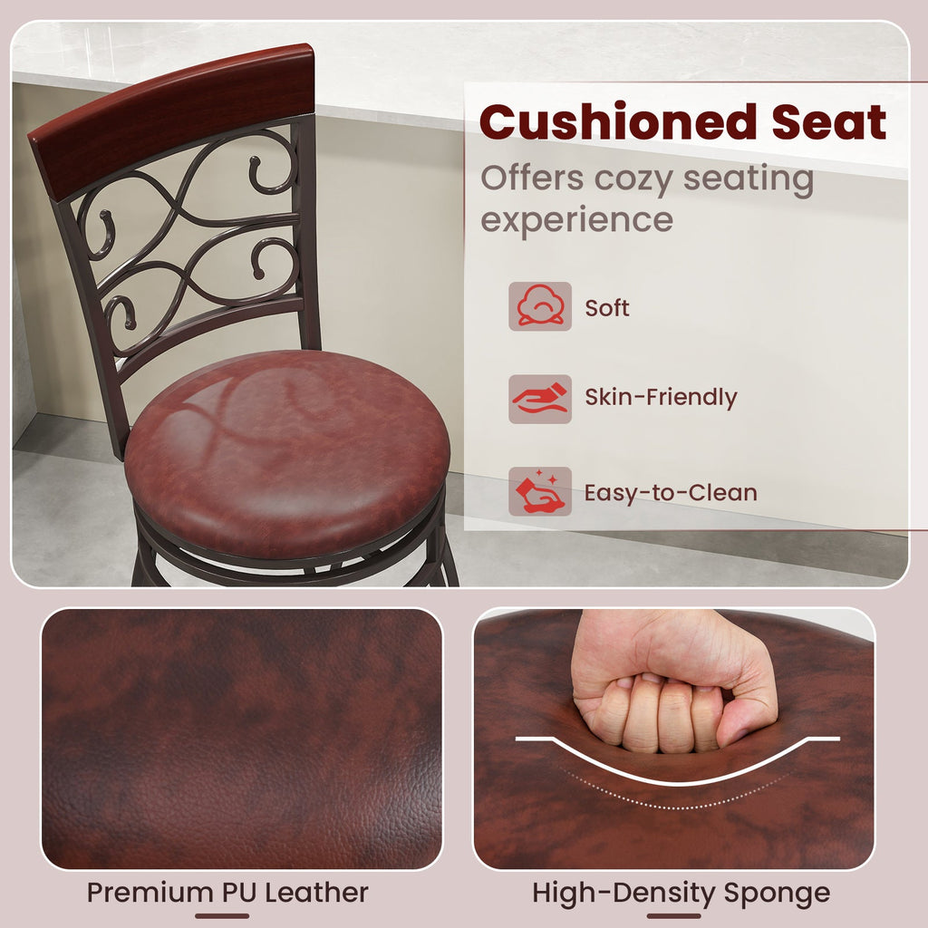 Set of 2 30 Inch Bar Stool with Backrest and Footrest