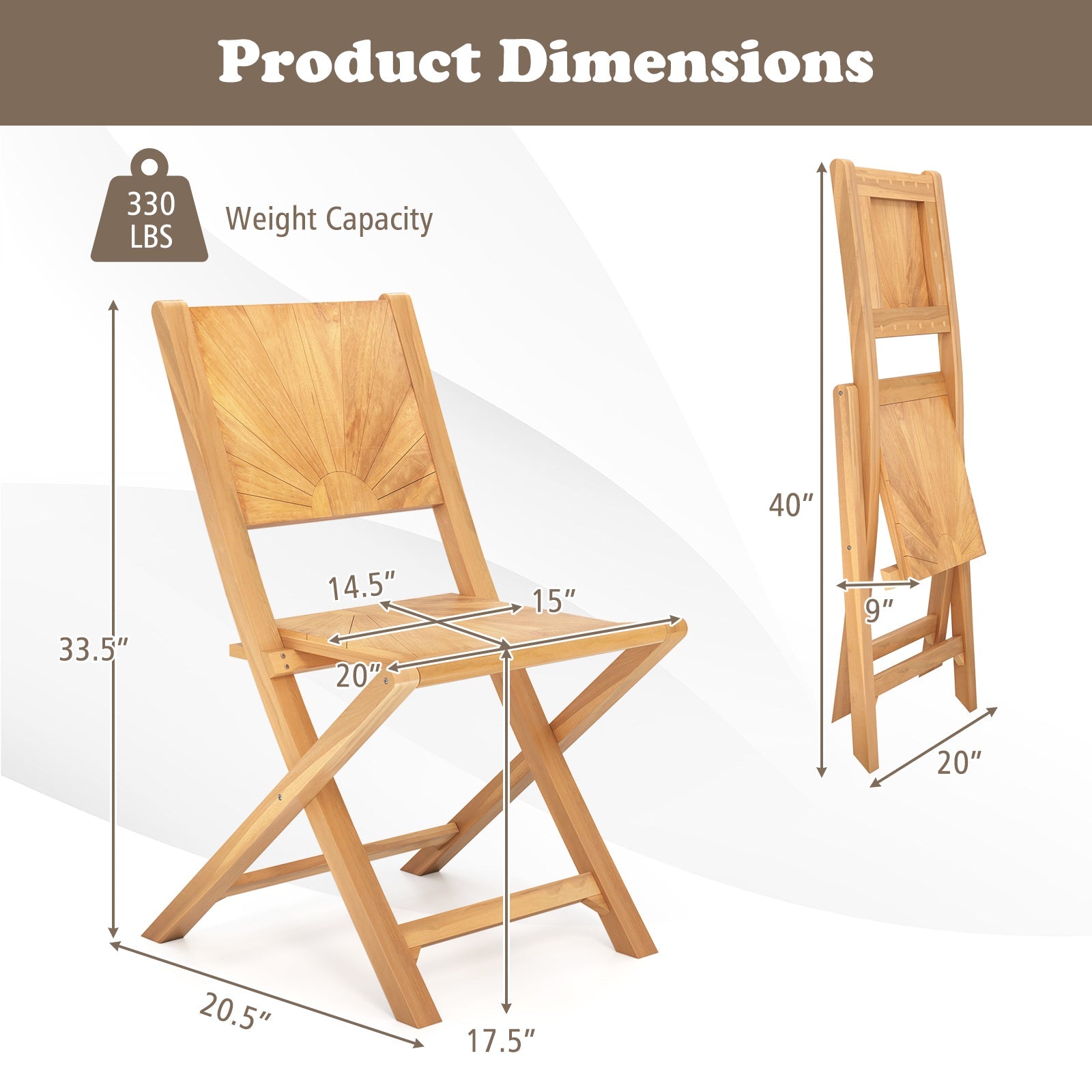 2 Pieces Folding Patio Chairs with Inclined Backrest