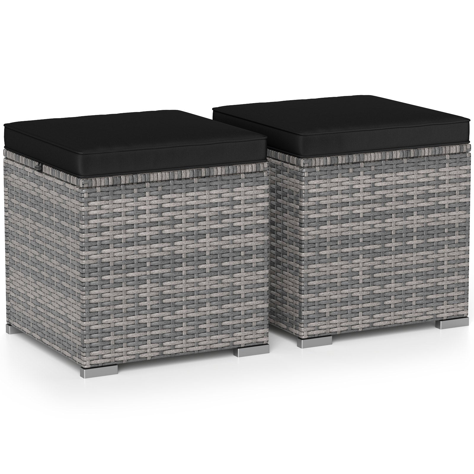 2 Pieces Patio Ottoman with Hidden Storage Space-Mix Grey