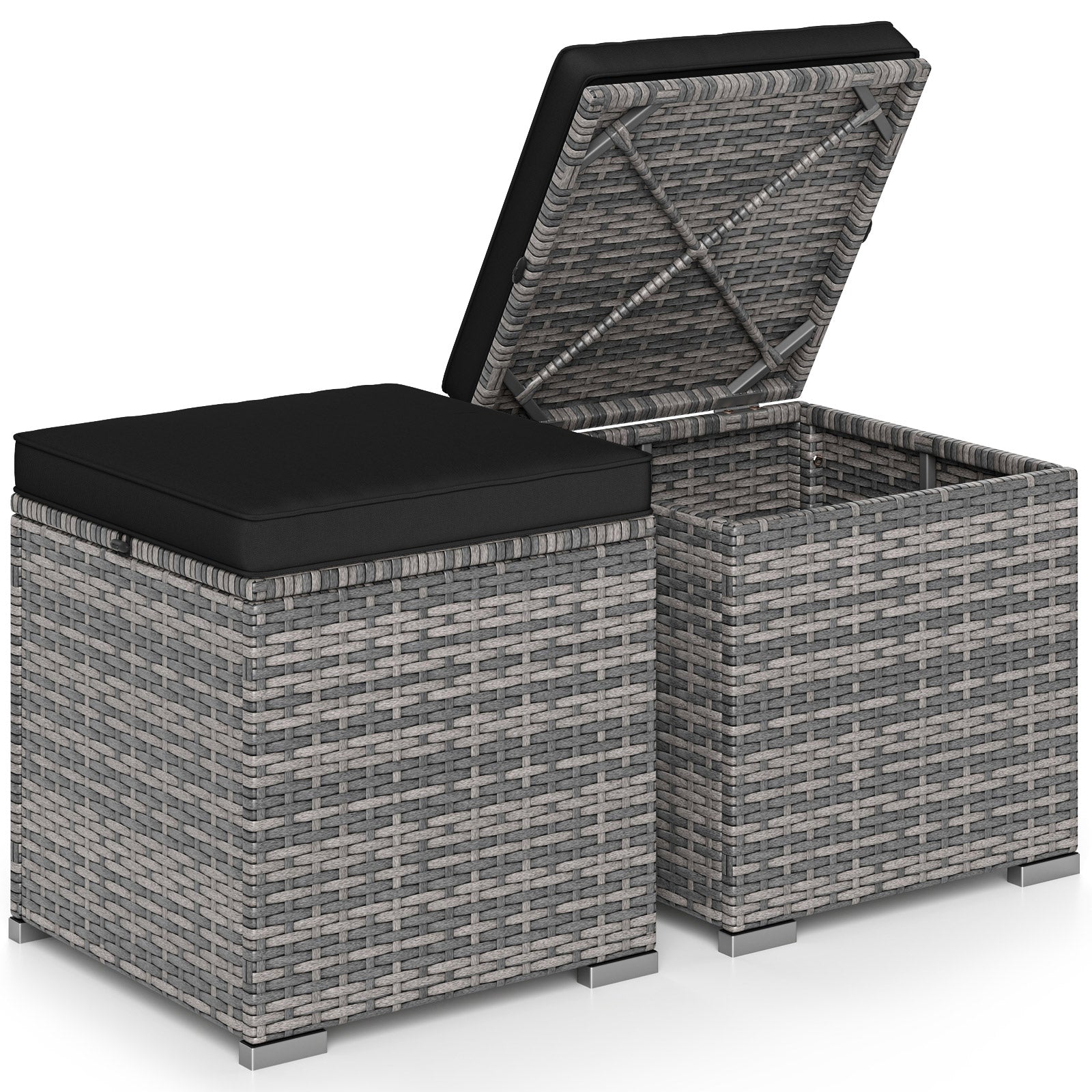 2 Pieces Patio Ottoman with Hidden Storage Space-Mix Grey