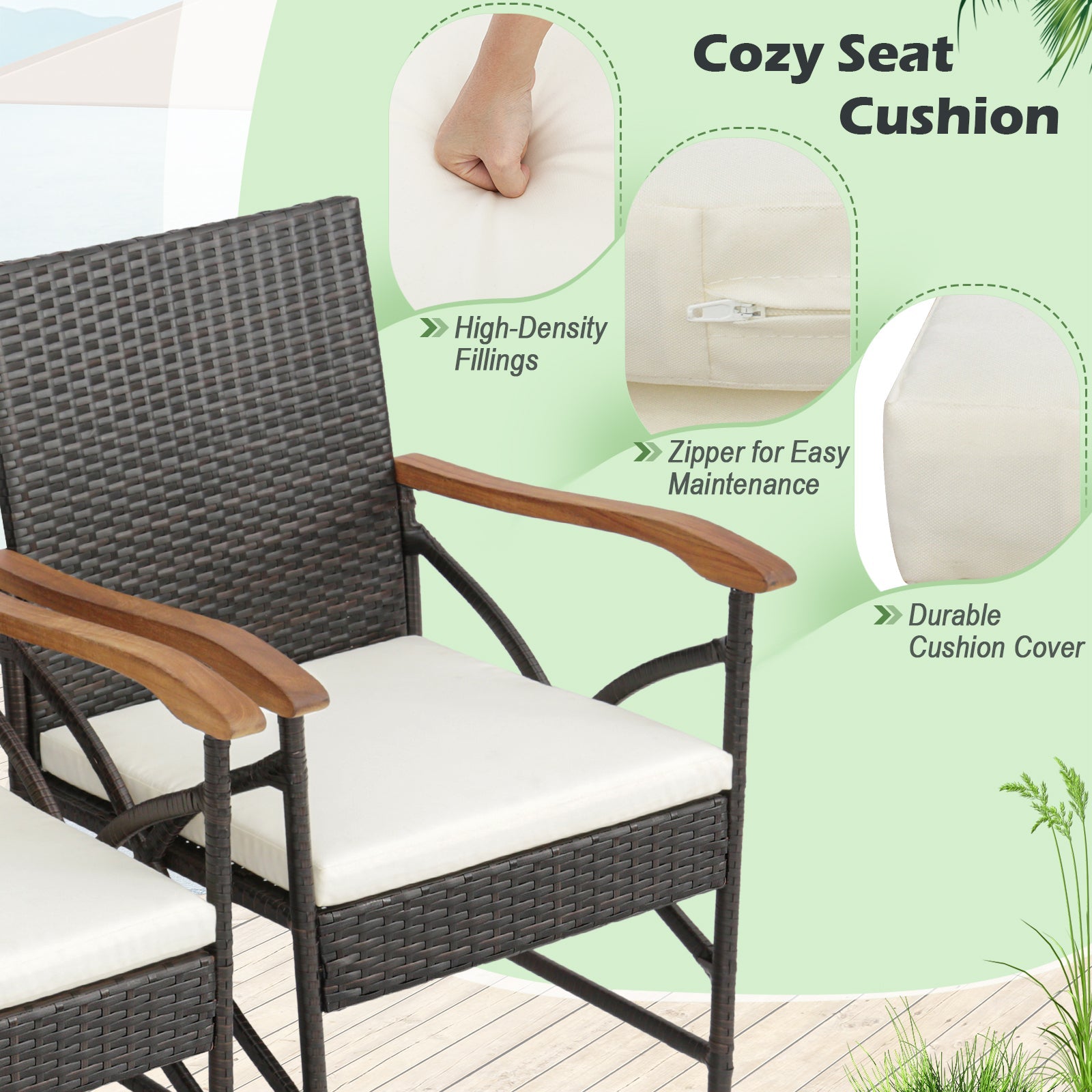 Set of 2/4 Patio Wicker Chairs with Soft Zippered Cushion