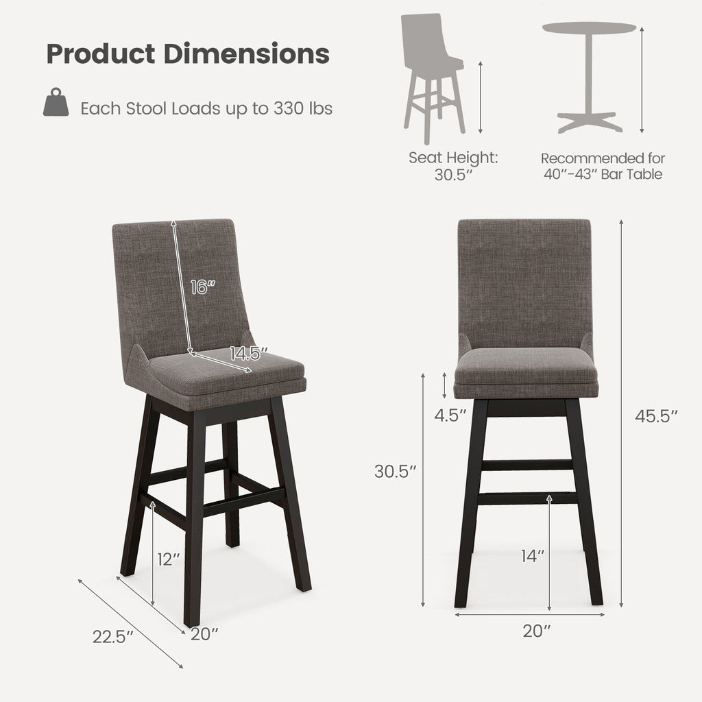 Set of 2 360¬∞ Swivel Bar Stool with Rubber Wood Legs Footrest