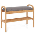 2-Tier Bamboo Shoe Bench with Storage and Padded Cushion-Gray