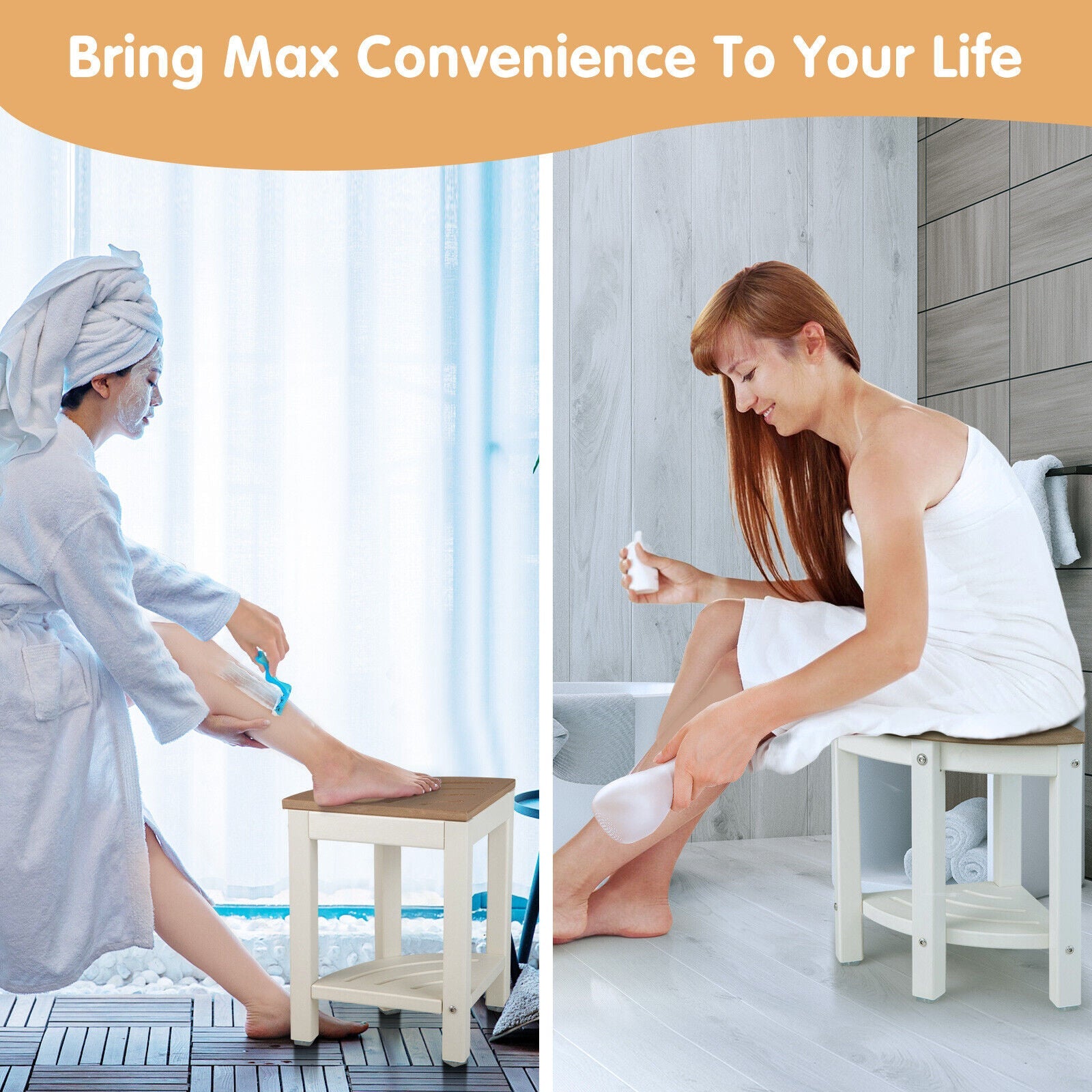 Heavy Duty Corner Shower Bench Stool with Storage Shelf for Shaving Legs