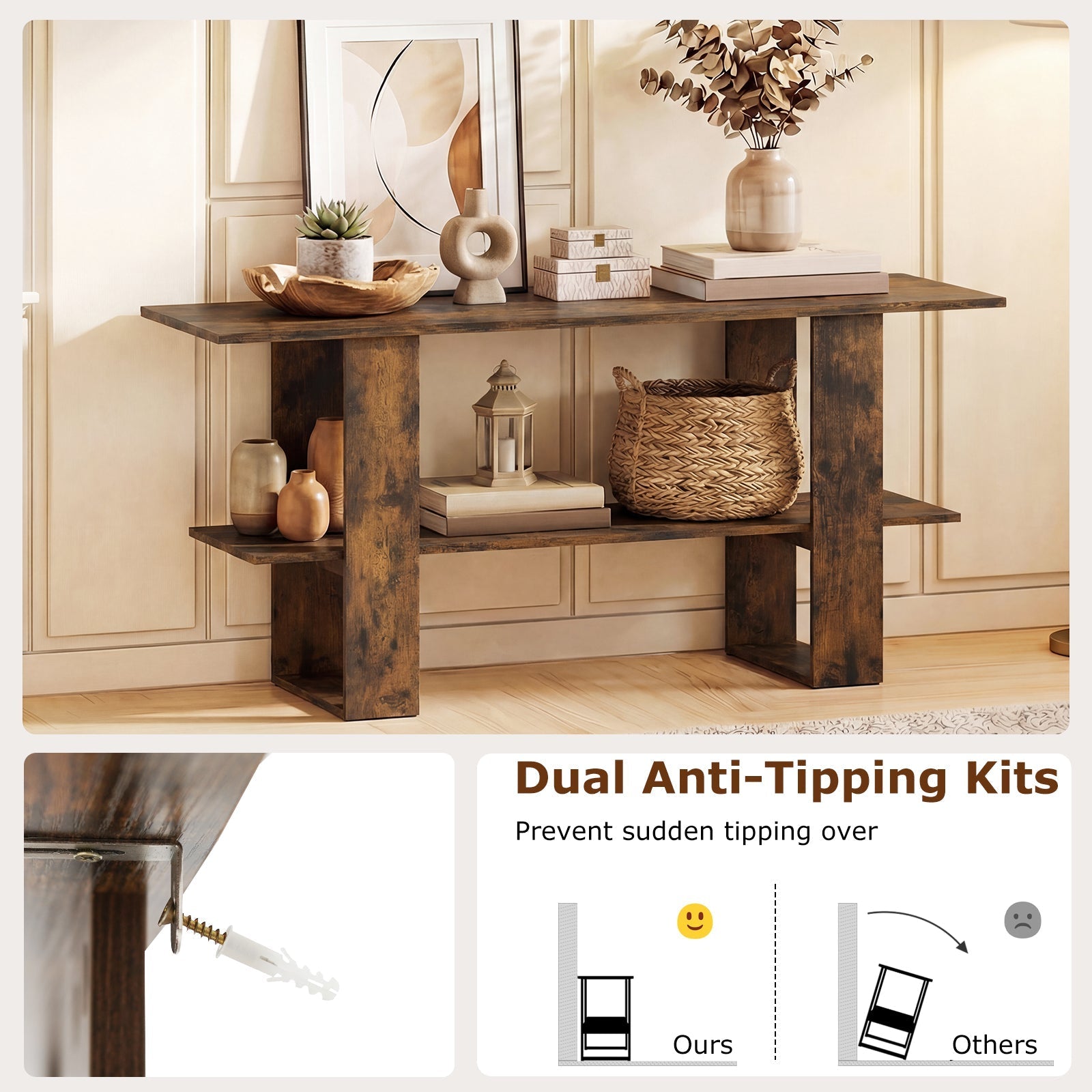 2-Tier TV Stand with Storage for TVs up to 55 Inch Console Table with Open Shelf