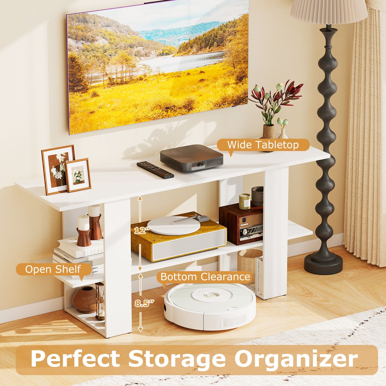 2-Tier TV Stand with Storage for TVs up to 55 Inch Console Table with Open Shelf
