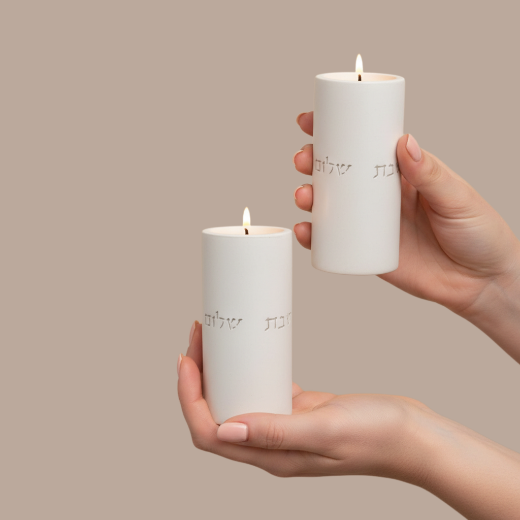 Set of candlesticks for Shabbat with a designed concrete tray - Stone Glow Series