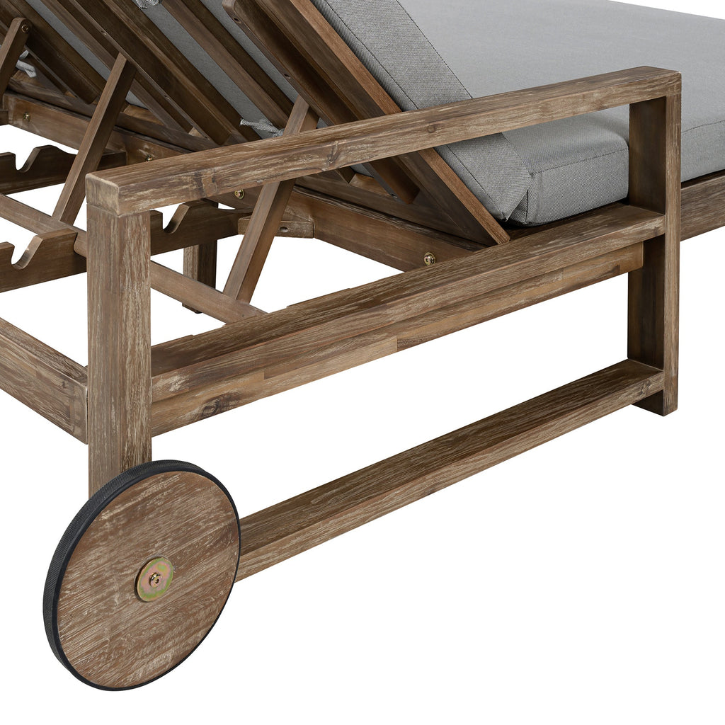 Outdoor Daybed Acacia Wood Farmhouse Gray with Wheels 2 Person