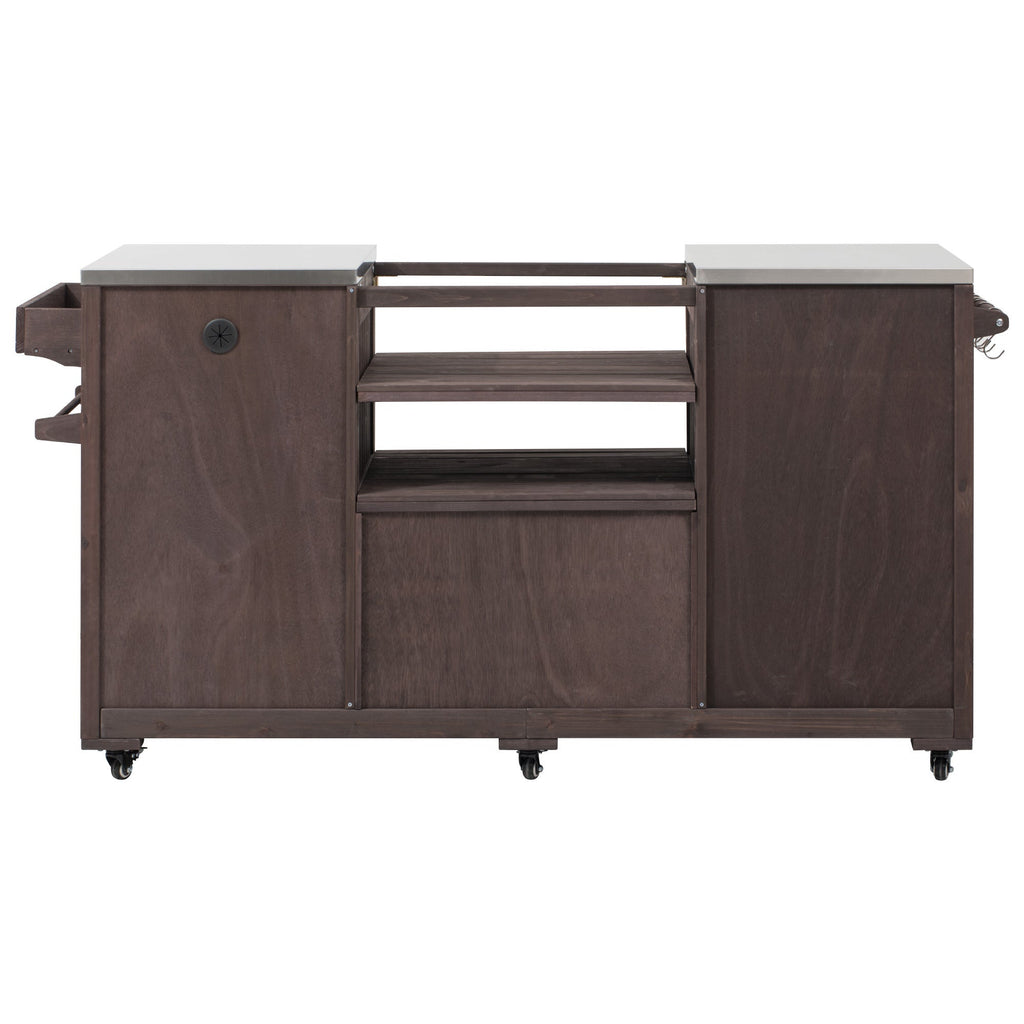 Outdoor Kitchen Island Grill Cart Fir Wood Stainless Steel 66.5