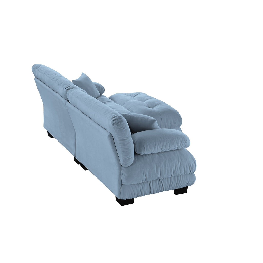 Sectional Sofa Cloud Chenille Blue 2 Seat Convertible Ottoman