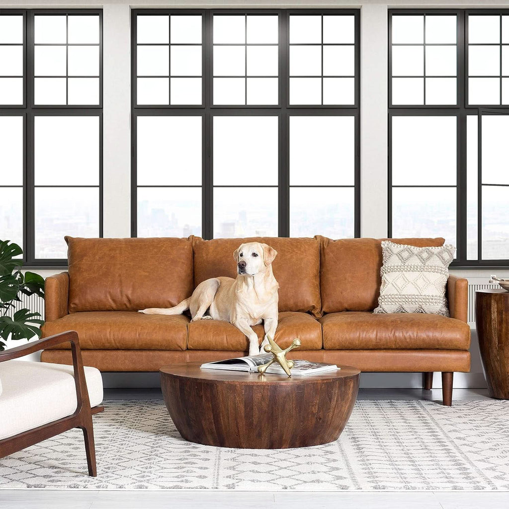 Girona 88 Inch Leather Sofa Cognac Tan With Tufted Back