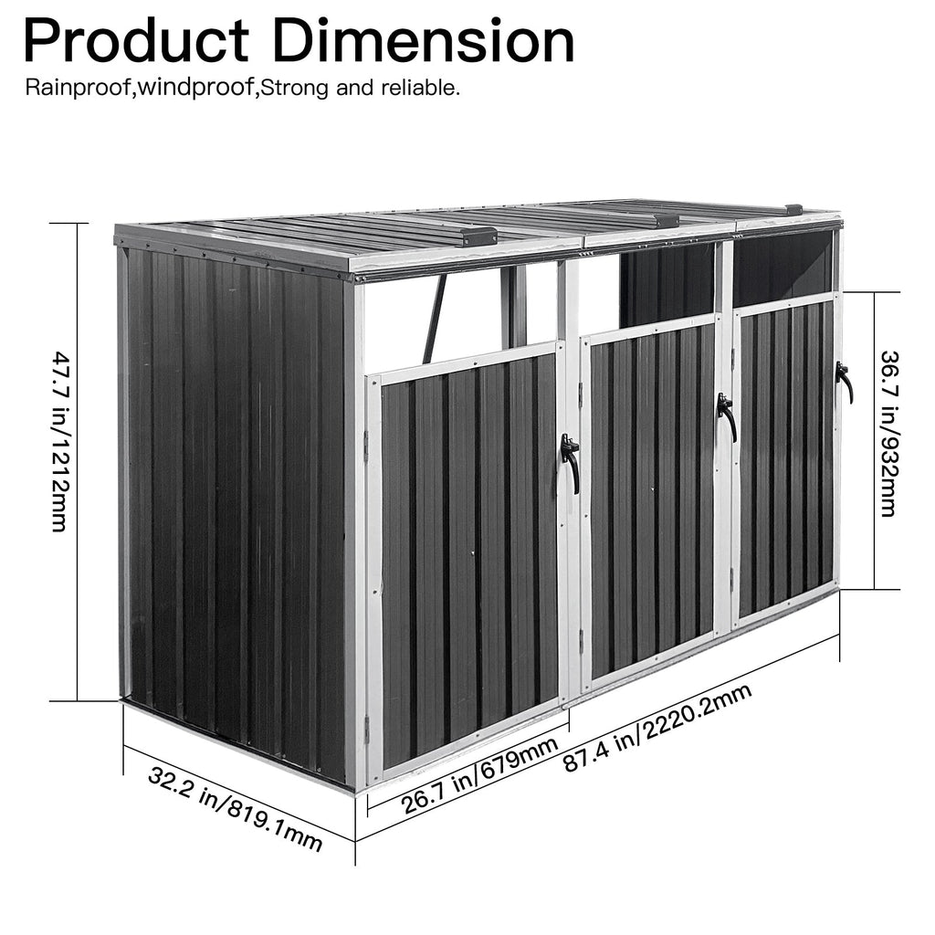 Outdoor Trash Can Shed Galvanized Steel 3 Bin