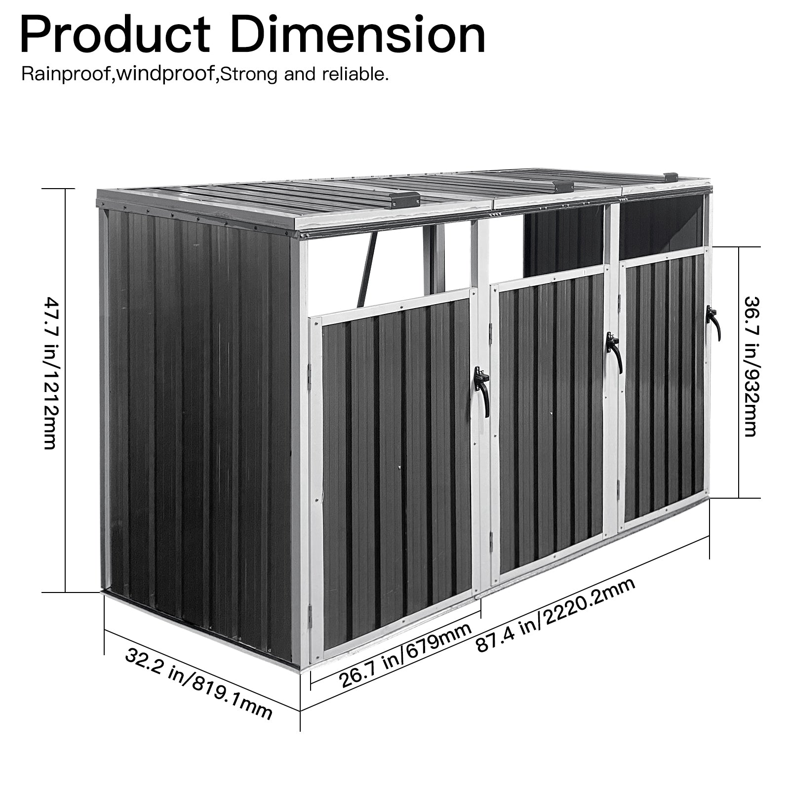 Outdoor Trash Can Shed Galvanized Steel 3 Bin