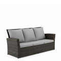 Outdoor Sofa PE Rattan 3 Seat Gray Cushions Black Iron Frame 68in