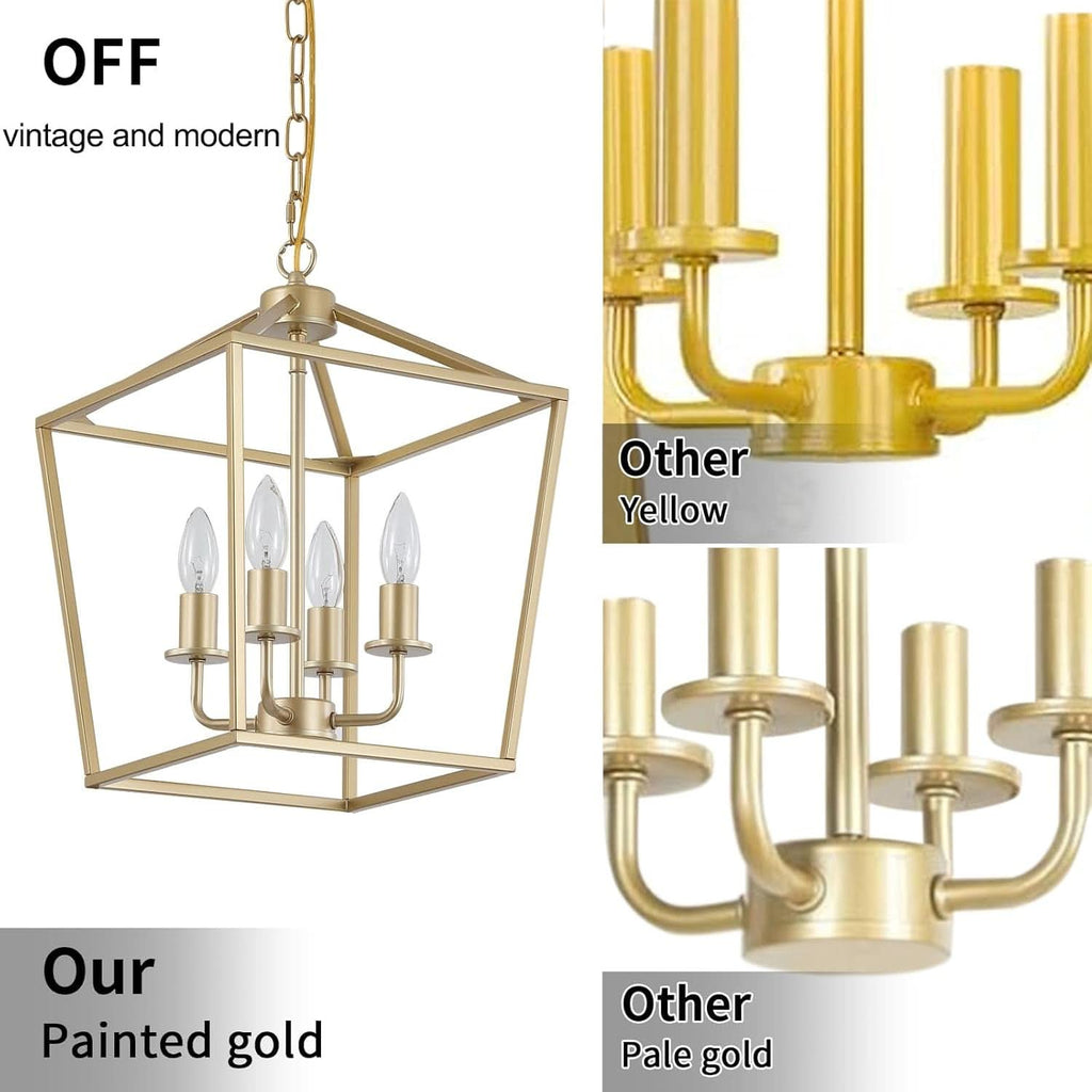 Industrial Gold Four Light Chandelier Lantern Fixture