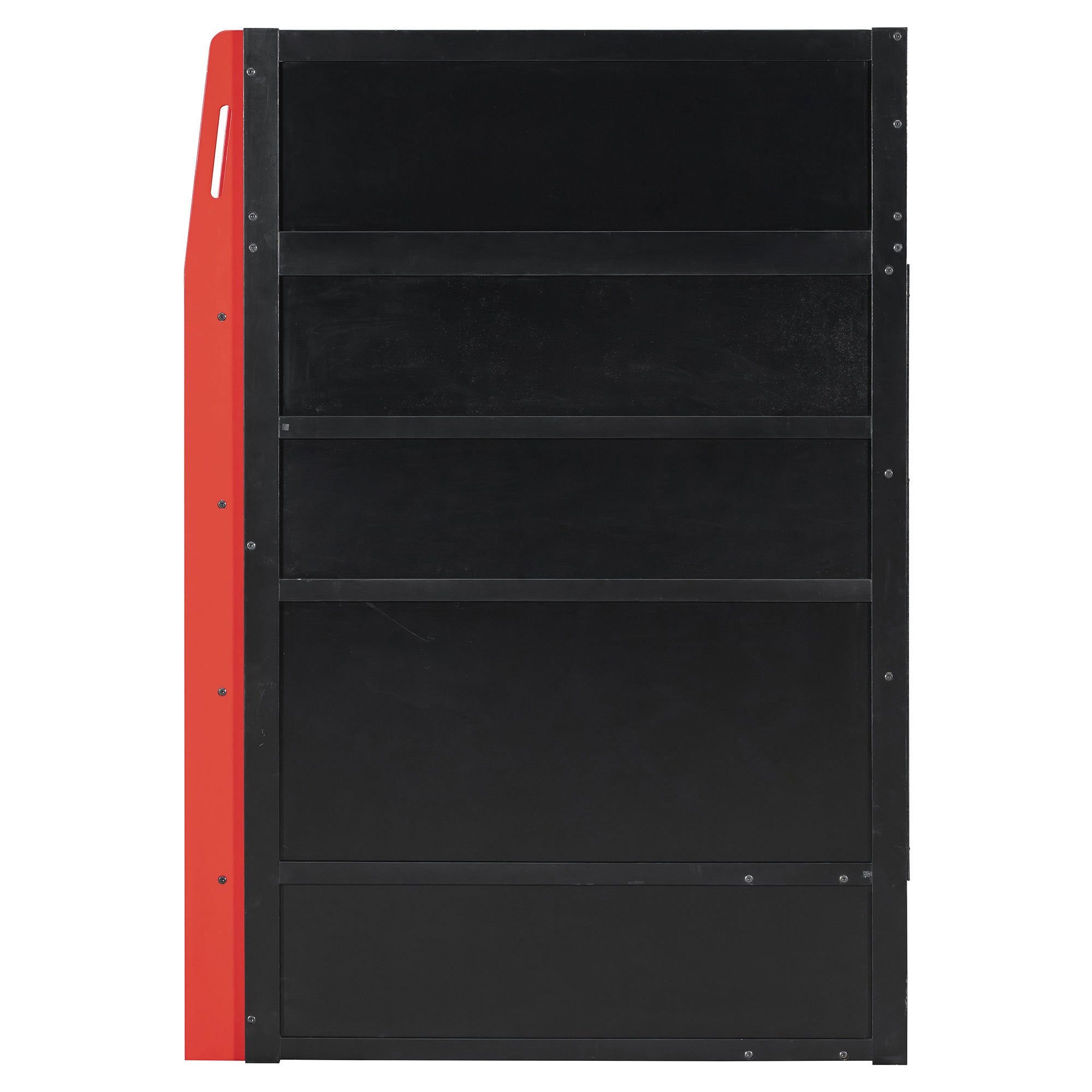 Twin Size Wood Loft Bed with Desk, Multi-storage Shelves and RGB Light, Red