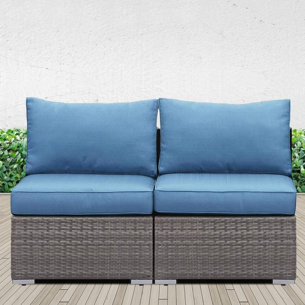 Outdoor Patio Sofa Set PE Rattan Blue 2 Piece Armless Modular