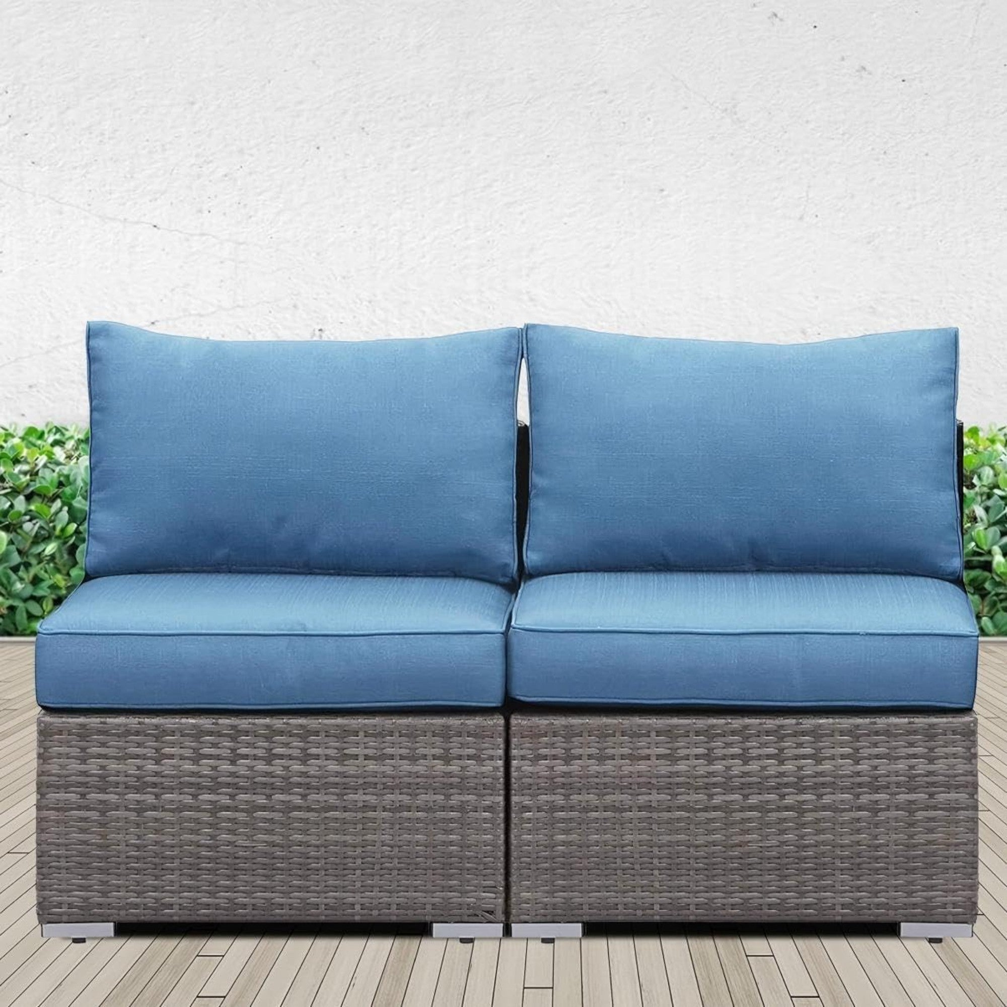 Outdoor Patio Sofa Set PE Rattan Blue 2 Piece Armless Modular