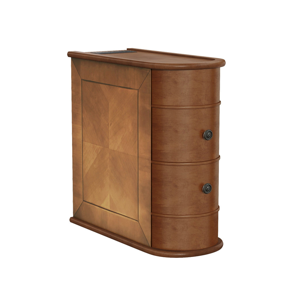 End Table Charging Station 2 AC 2 USB Ports 2 Drawers Arc Design Walnut 23.6 In