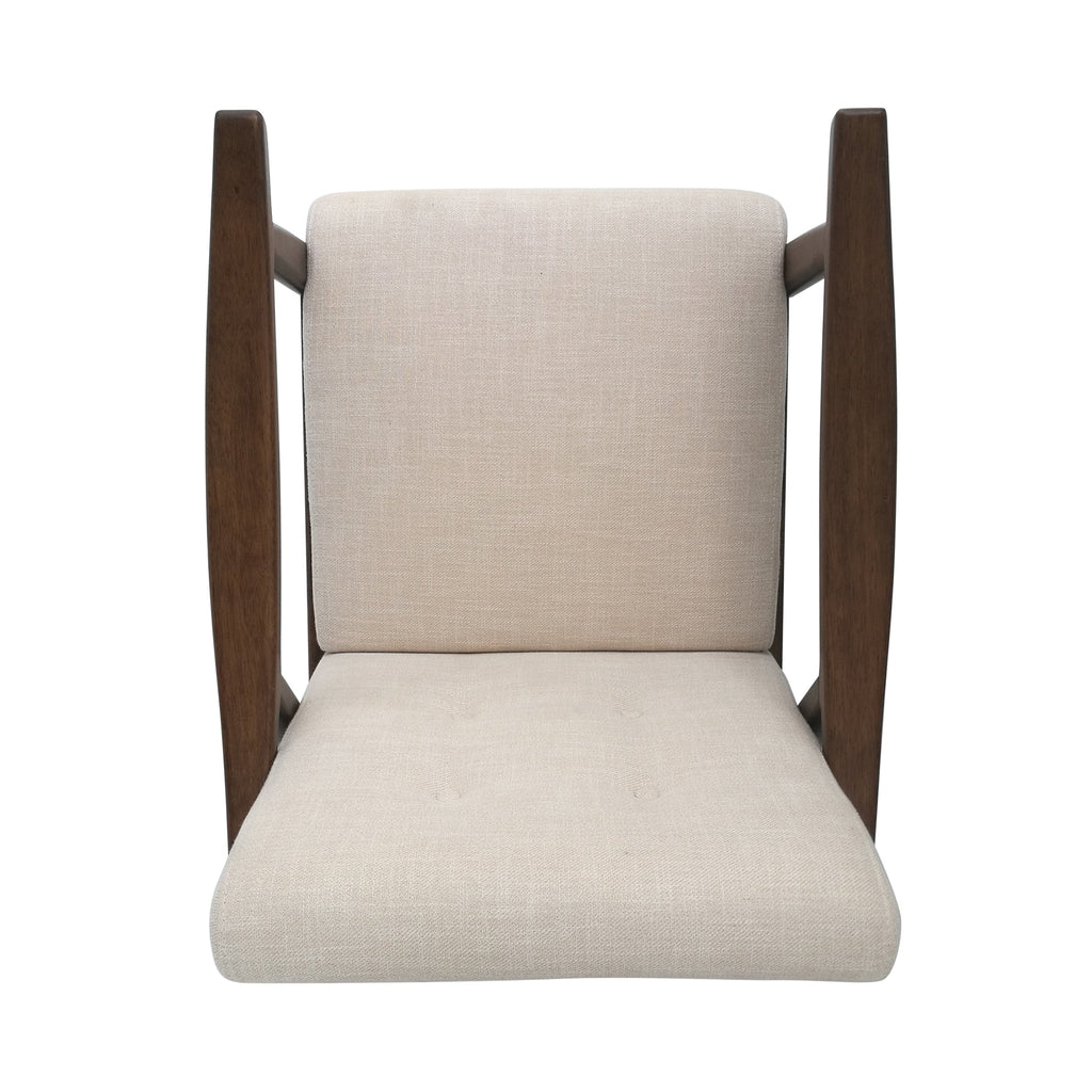 Accent Chair Mid-Century Tufted Beige Rubberwood Bent Arms 25x32x32 In