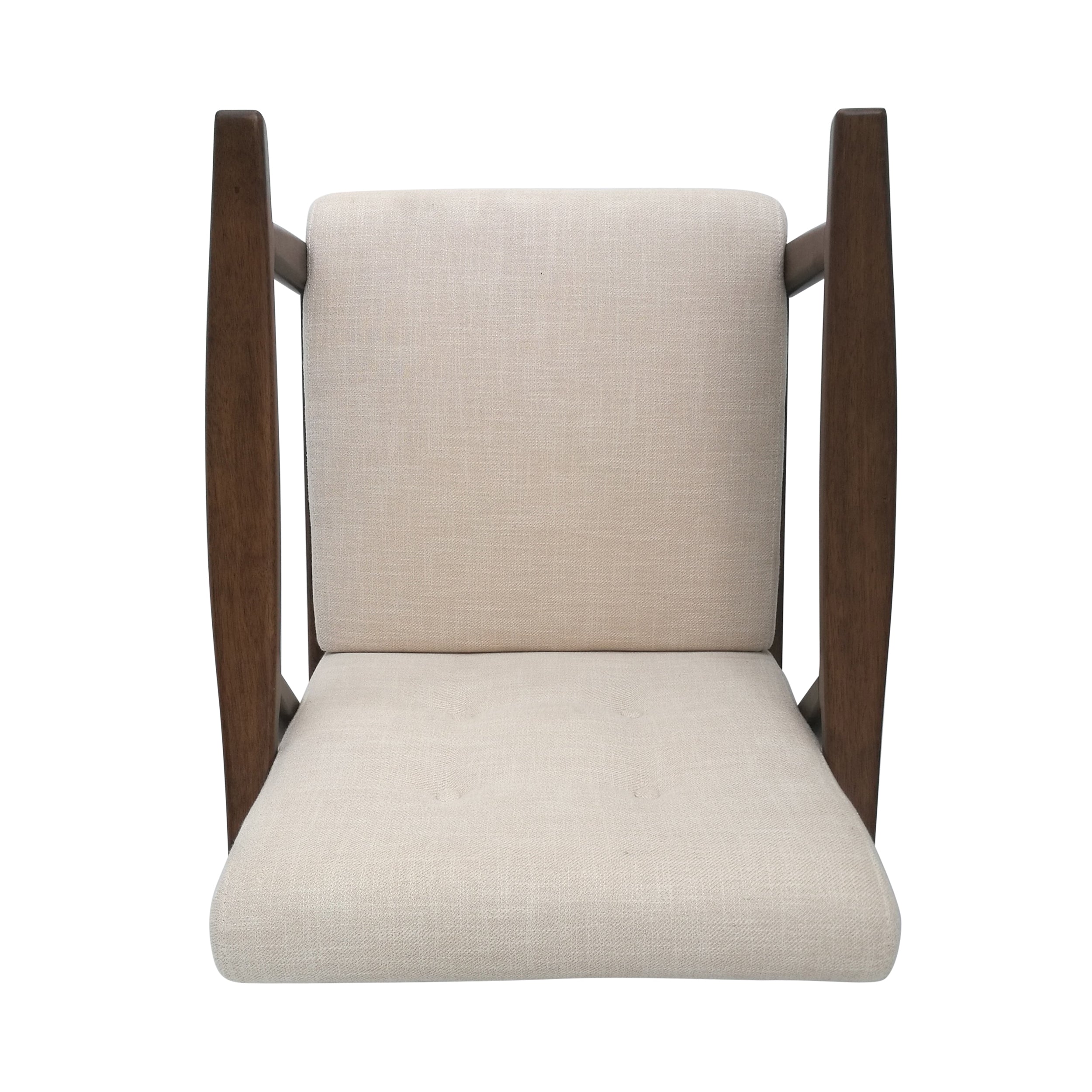 Accent Chair Mid-Century Tufted Beige Rubberwood Bent Arms 25x32x32 In