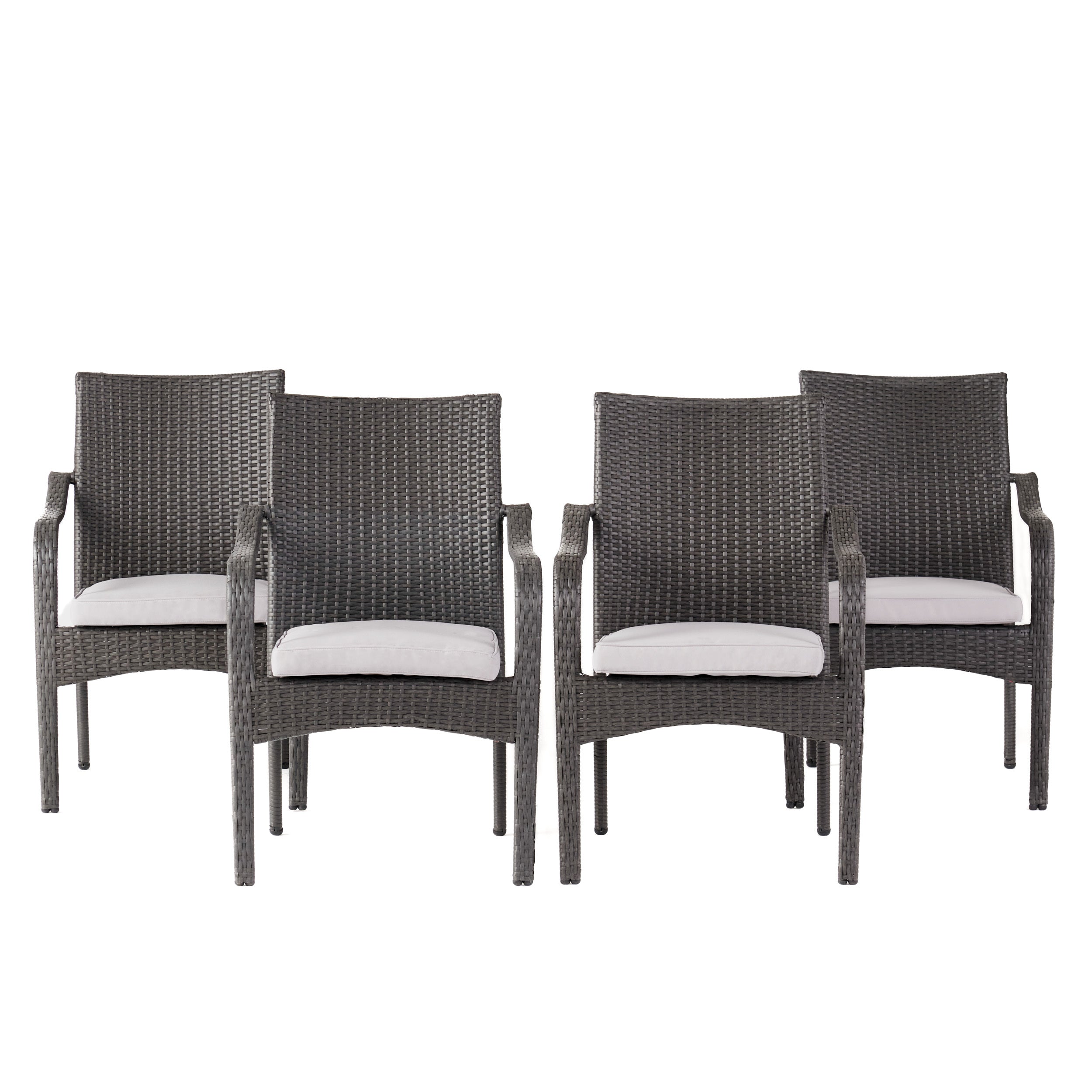 6 Pcs Outdoor Acacia Wood Dining Set with PE Rattan Stacking Chair, Grey