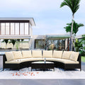 Outdoor Patio Set Half Moon PE Rattan Steel Beige 5 Piece Tempered Glass