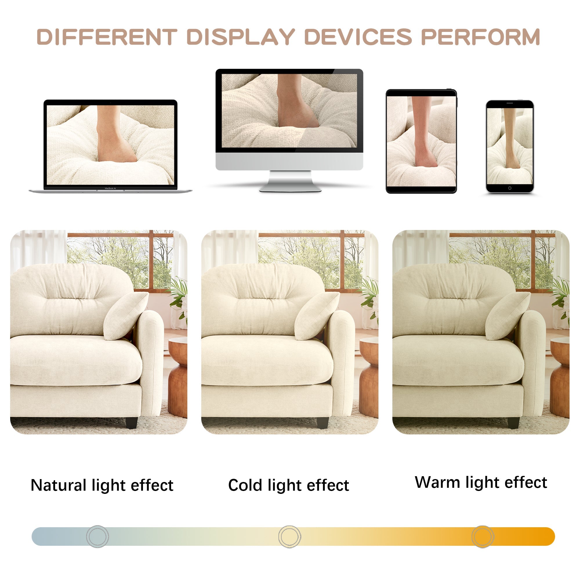 Sectional Sofa L-Shape Modular Chenille Beige 3-Seat with Ottoman