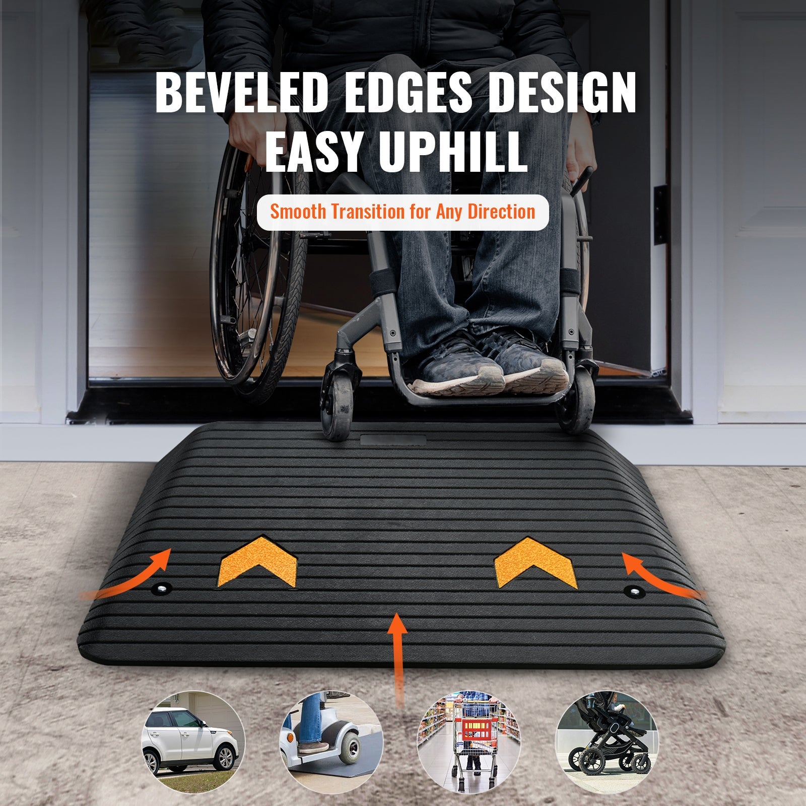 Threshold Ramp Rubber 4 In Non-Slip Beveled Edges Doorway 35.5x24.4 In