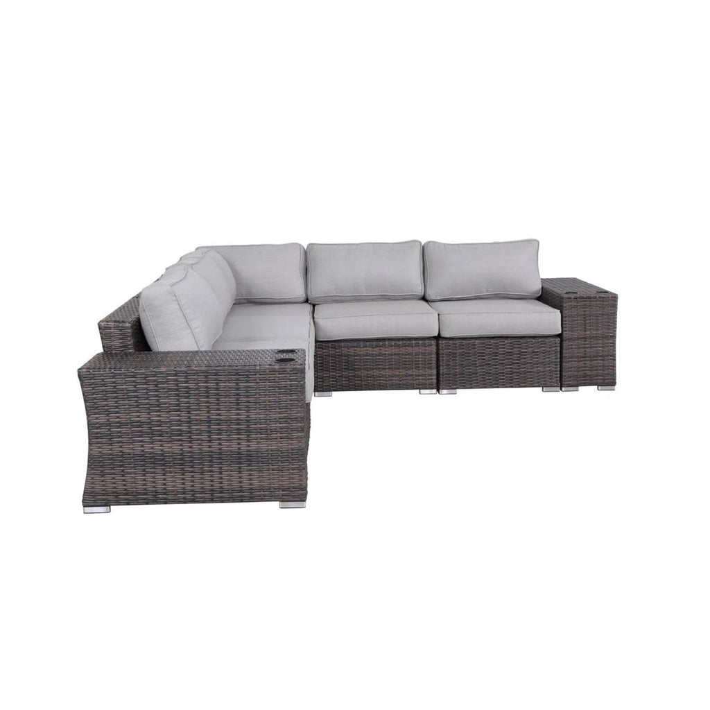 Outdoor Sectional Set HDPE Wicker Aluminum Gray 7 Piece Seats 4