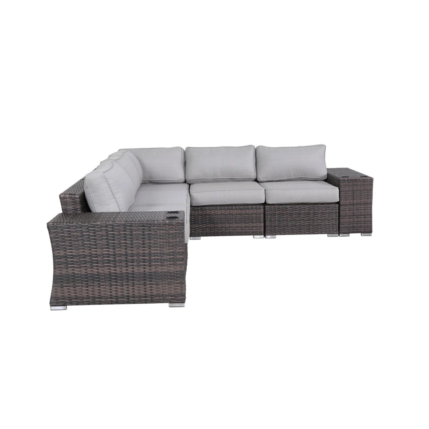 Outdoor Sectional Set HDPE Wicker Aluminum Gray 7 Piece Seats 4