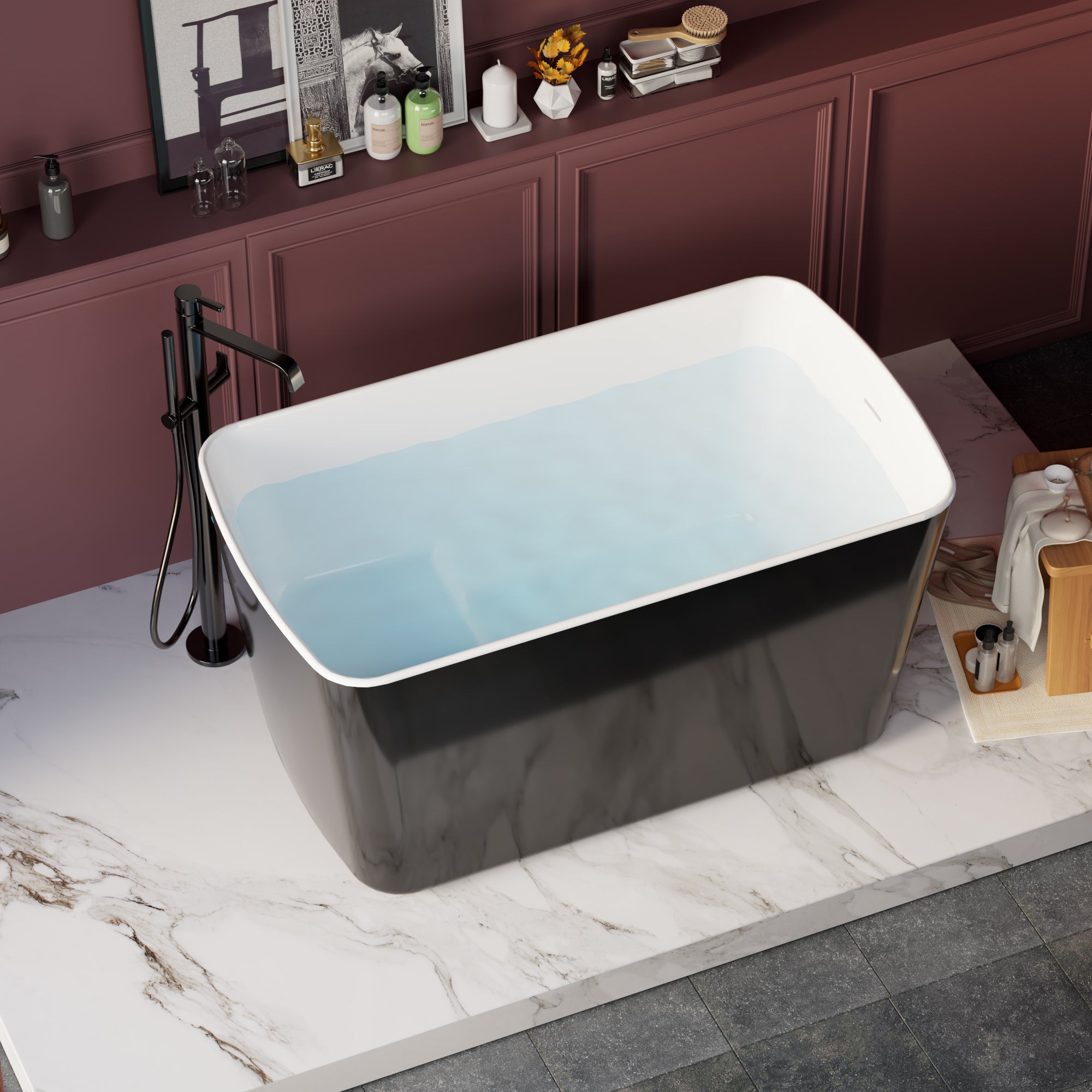 Freestanding Acrylic Soaking Bathtub 49x27.95x24" Square Japanese
